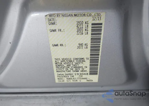 2014 Nissan Altima 2.5/S/Sv/Sl из США, поврежденный, VIN 1N4AL3AP8EC193048